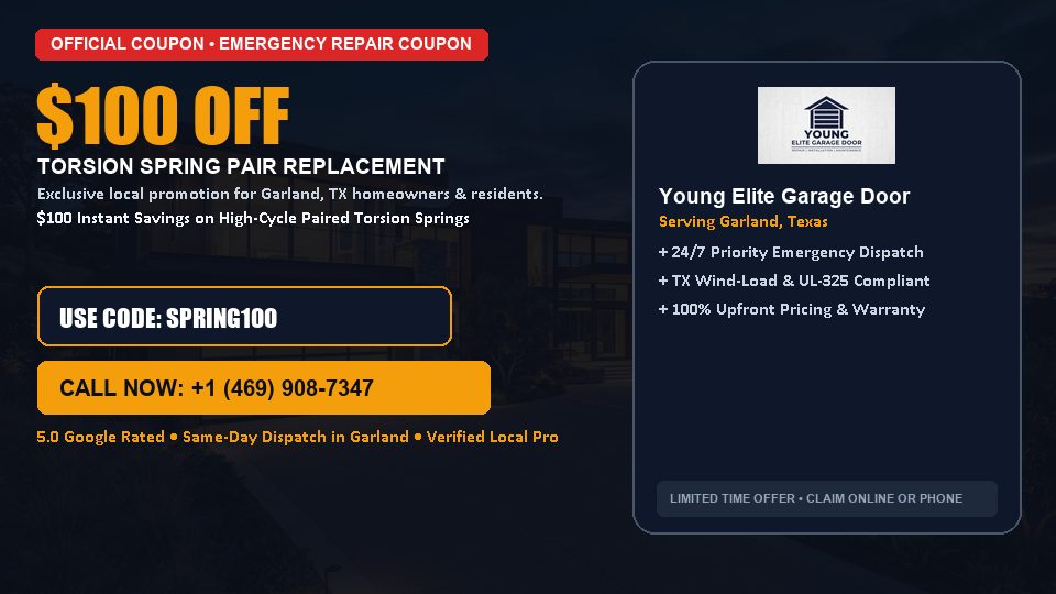 $100 OFF Dual High-Cycle Torsion Spring Replacement in Garland, TX - Young Elite Garage Door