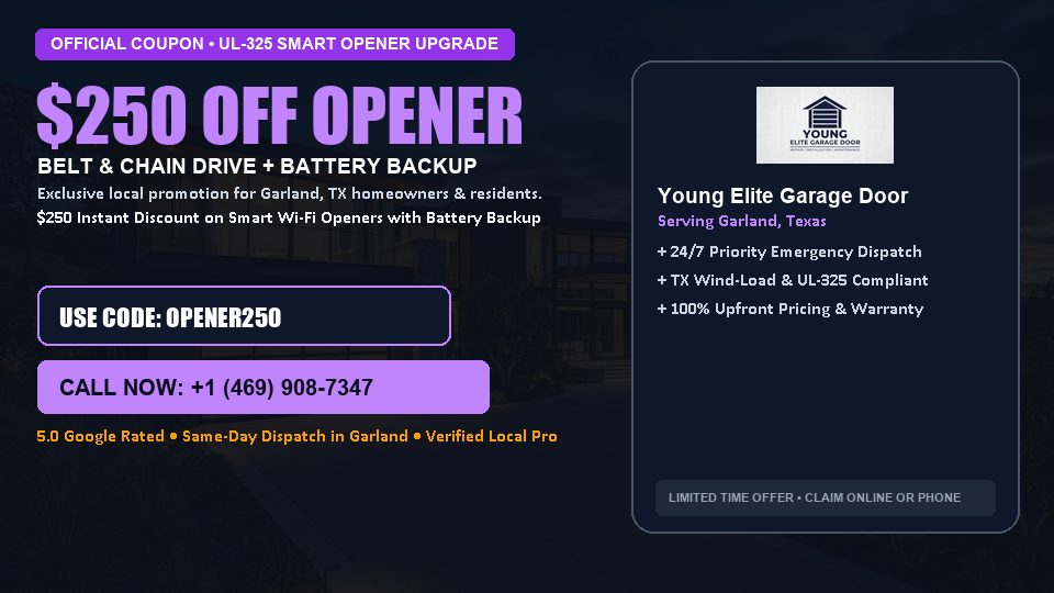 $250 OFF Smart Wi-Fi Garage Door Opener Installation in Garland, TX - Young Elite Garage Door
